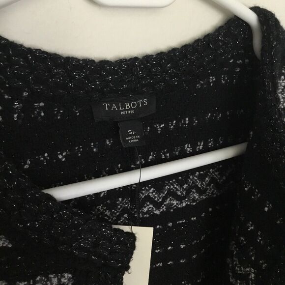 NWT TALBOTS Black Mixed Stiched Sparkle Sweater Coat Topper Petites size S - Picture 4 of 8